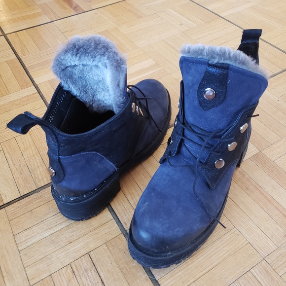 Suede, leather and fur boots